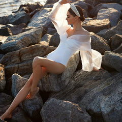 Plus Size One Shoulder Long Sleeves One Piece Swimsuit