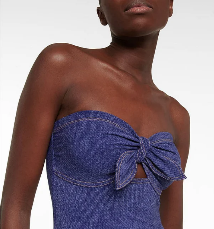 Plus Size Bowknot Bandeau One Piece Swimsuit and Skirt Flaxmaker