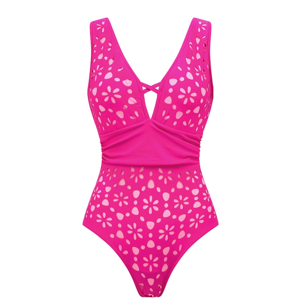 Plus Size Laser Hollow Out One Piece Swimsuit and Skirt