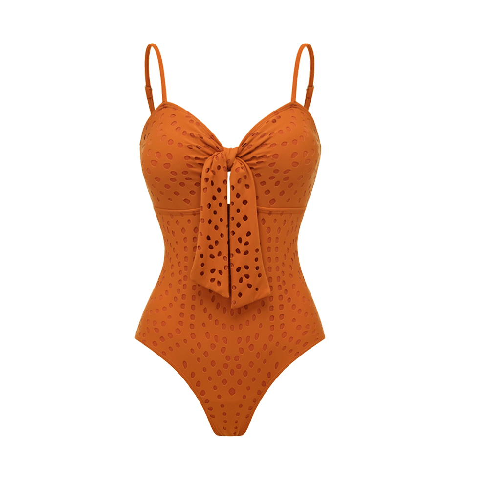 Plus Size Sling Cut Out Bow Tie One Piece Swimsuit and Skirt