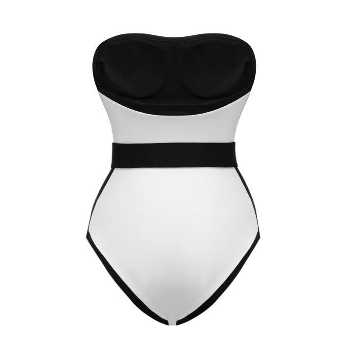 Plus Size Bandeau Color Block One Piece Swimsuit