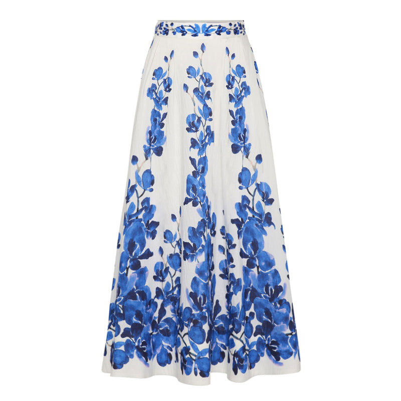 Plus Size Printed Long-sleeved One Piece Swimsuit and Skirt