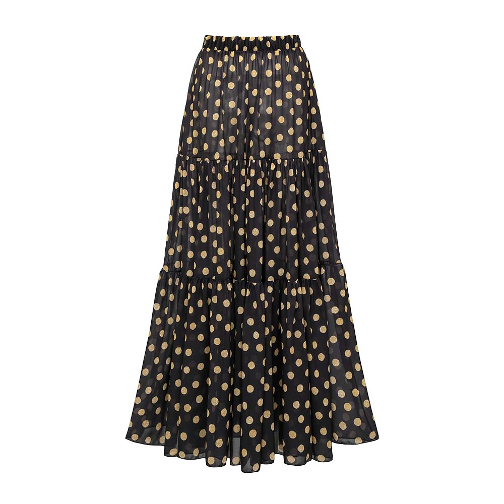 Plus Size Black and Gold Polka Dots V-neck One Piece Swimsuit and Skirt