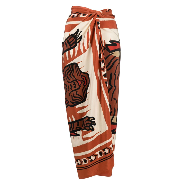 Plus Size One Shoulder Ruched Rust See Through One Piece Swimsuit and Sarong