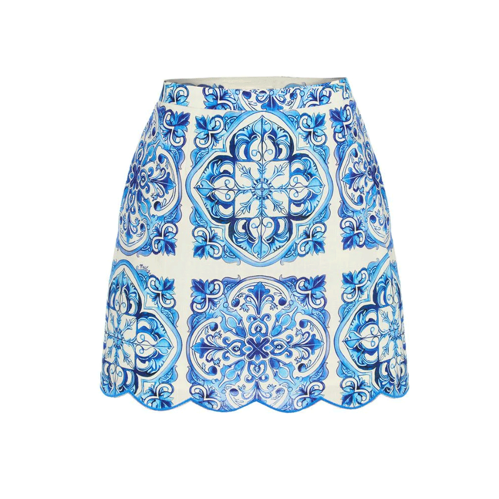 Plus Size Button Decoration Vintage Print One Piece Swimsuit and Skirt