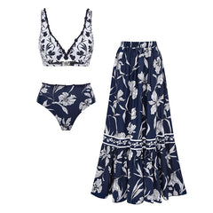 V Neck Bikini Blue Iris Printed Swimsuit Set(s)