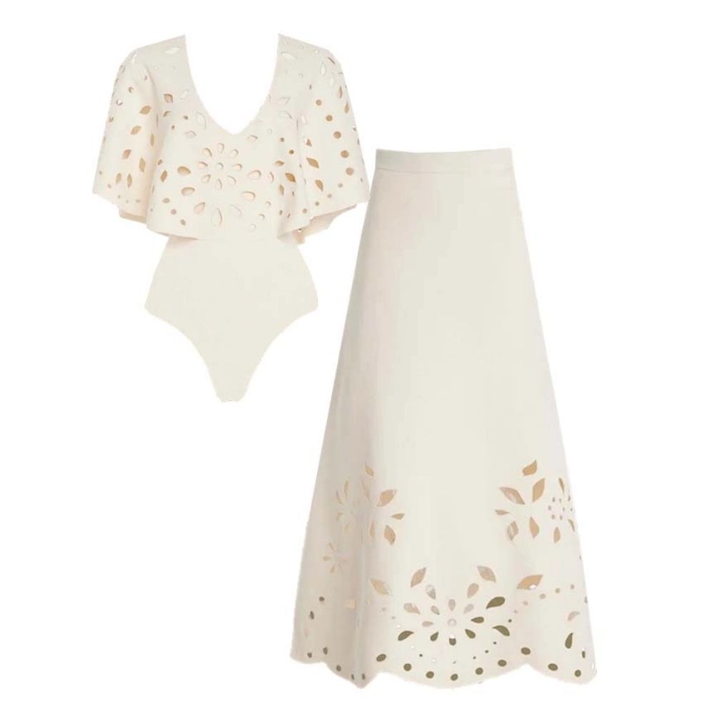 Plus Size Laser Cutting One Piece Swimsuit and Skirt
