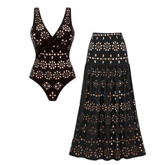 Cross-knotting Laser Cutting Flower Swimsuit Set(s)