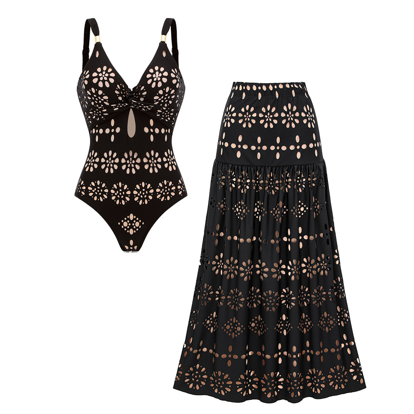 Sling Cut Out Laser Cutting Flower Swimsuit Set(s)