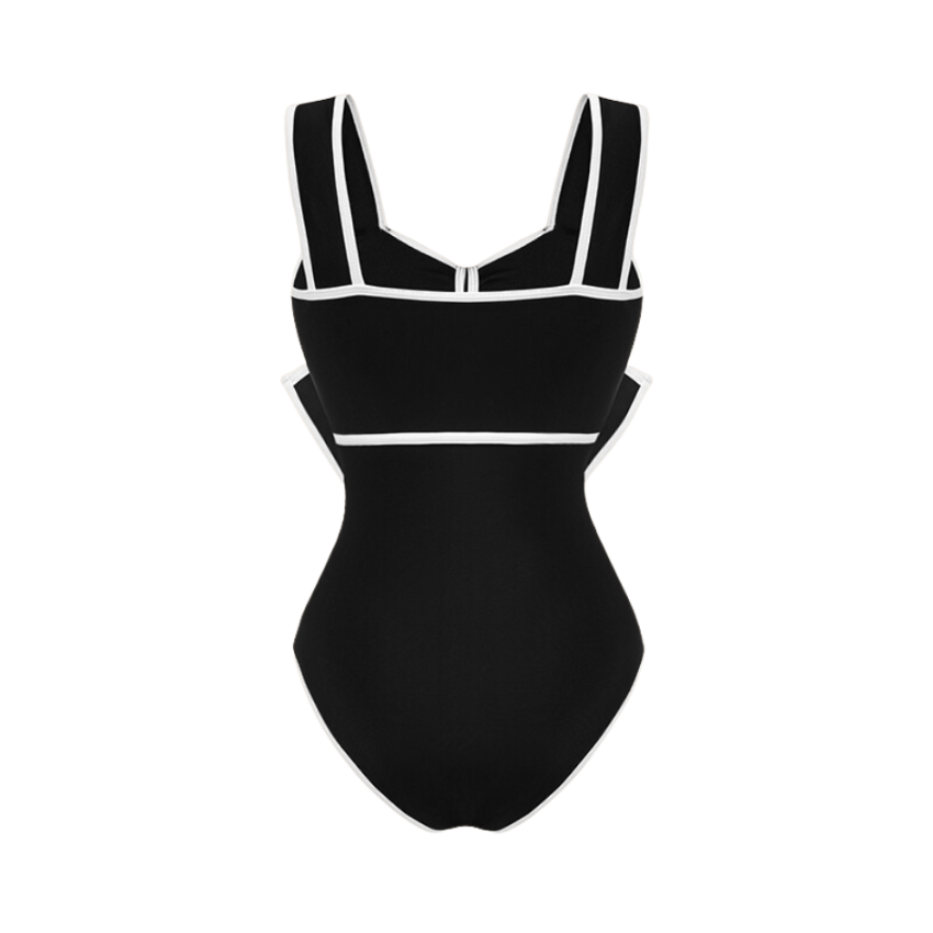 Plus Size Black and White Bow Decor One Piece Swimsuit and Skirt Flaxmaker