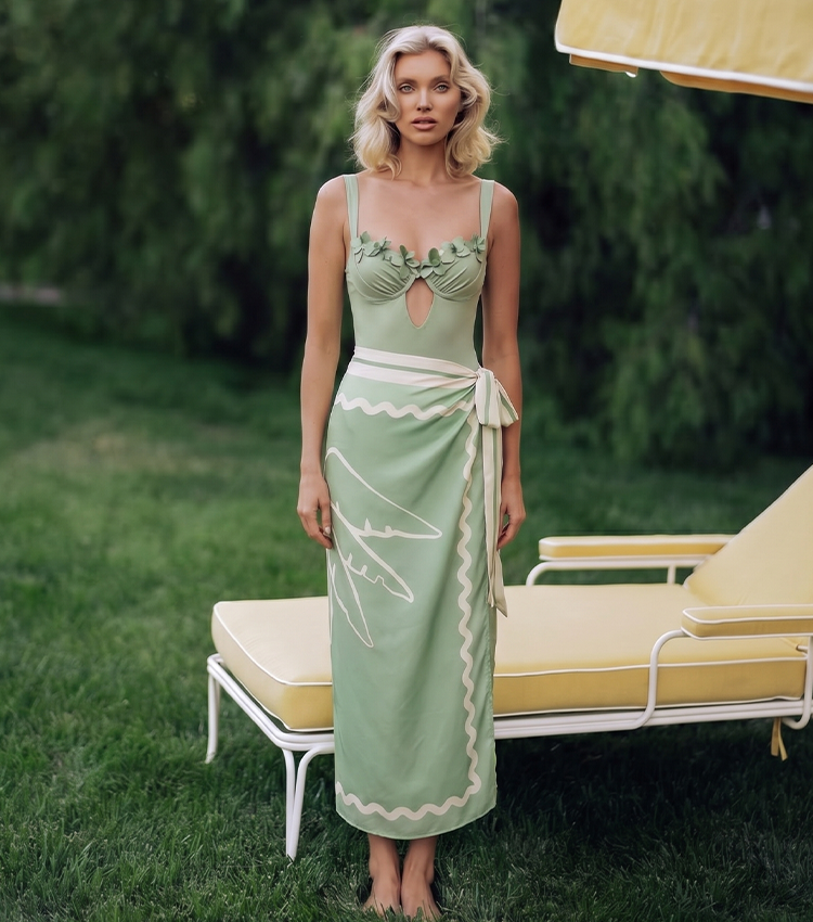 Pale Green 3D Flowers Swimsuit set(s)