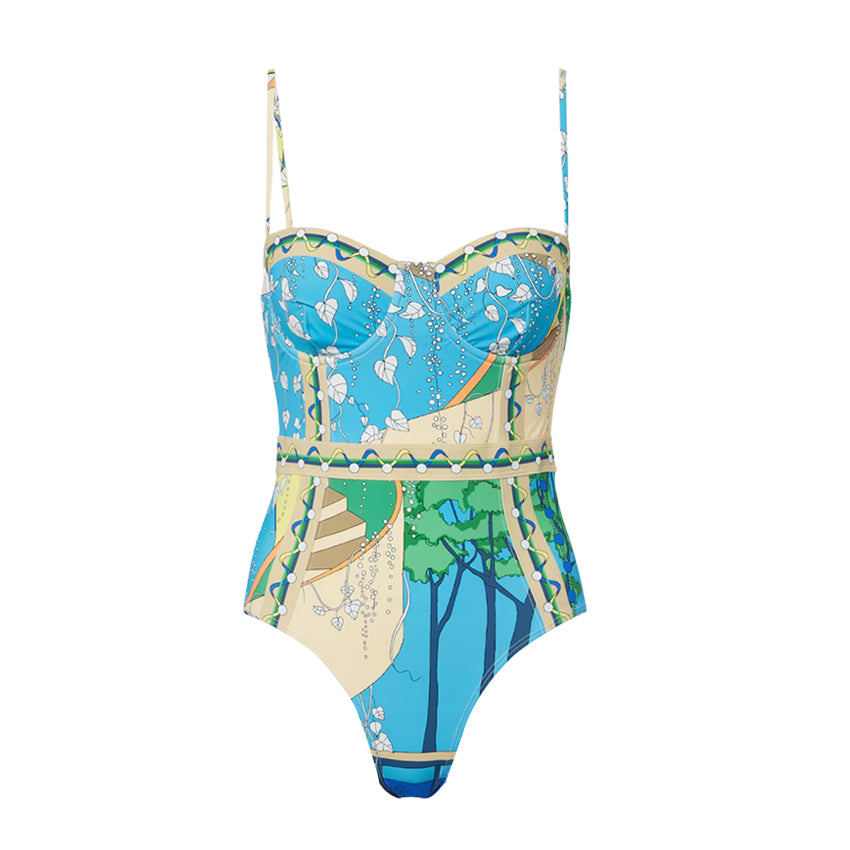 Bandeau Blue Vacation Printed Swimsuit Set(s)