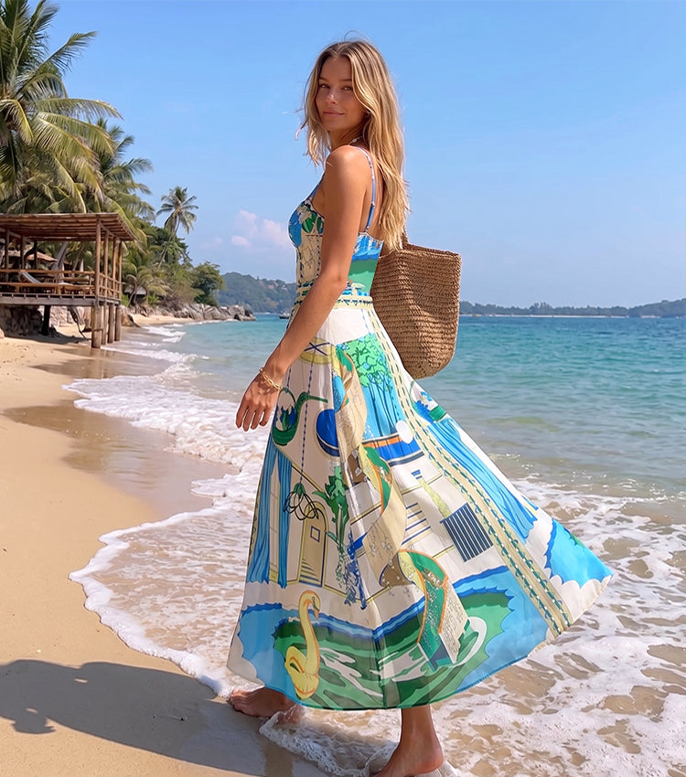 Bandeau Blue Vacation Printed Swimsuit Set(s)