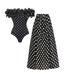 Plus Size Bandeau Polka Dot Print One Piece Swimsuit and Skirt