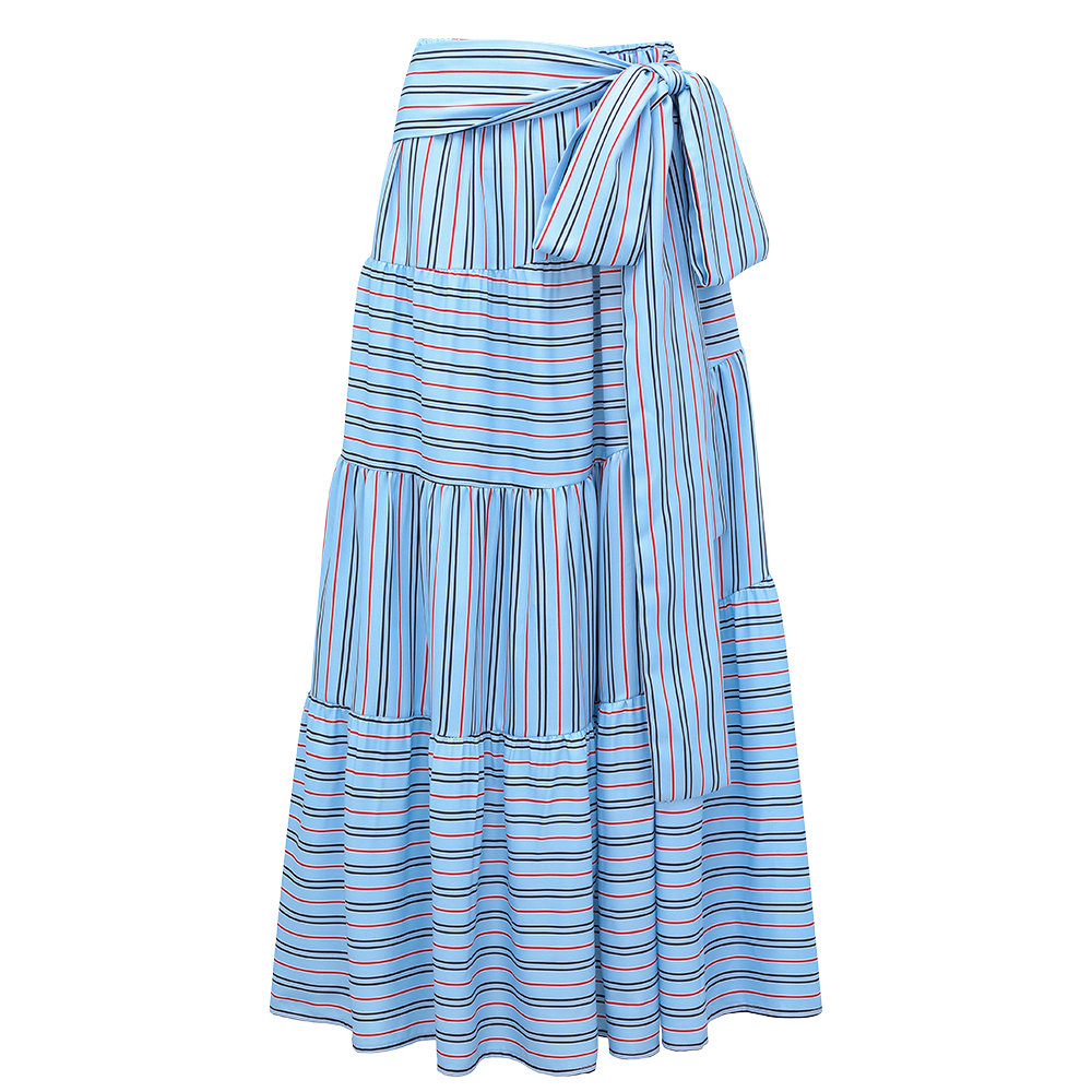 Plus Size Multi-Way Striped Bowknot One Piece Swimsuit and Skirt