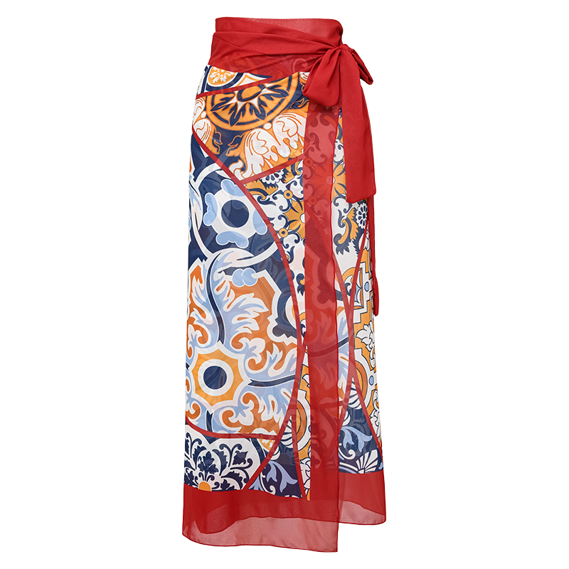 Plus Size Printed Halter One Piece Swimsuit and Sarong Flaxmaker