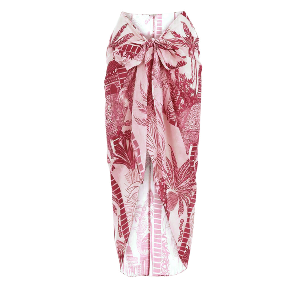 Plus Size One Shoulder Coconut Palm Print One Piece Swimsuit and Sarong