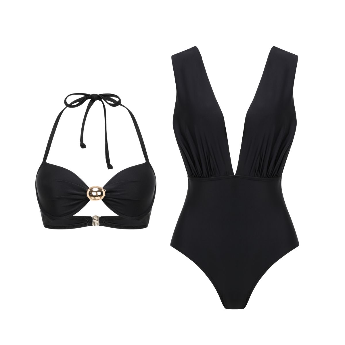 Plus Size Bikini & Plunging Ruched Swim Set
