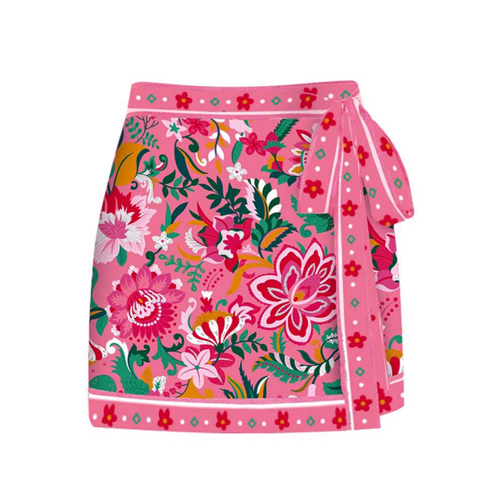 Plus Size Pink Floral Paradise Print One Piece Swimsuit and Skirt