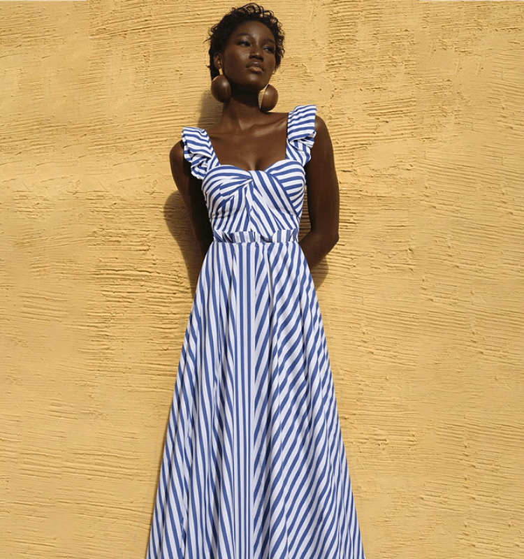 Plus Size Ruffle Striped Print One Piece Swimsuit and Skirt
