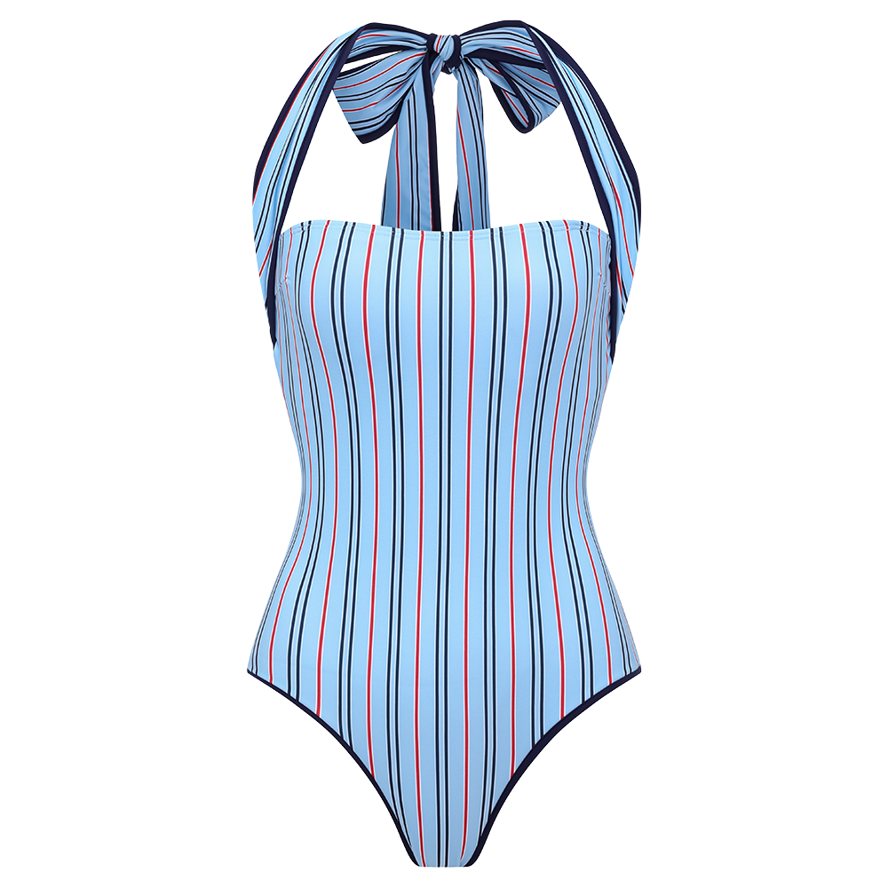 Plus Size Multi-Way Striped Bowknot One Piece Swimsuit and Skirt