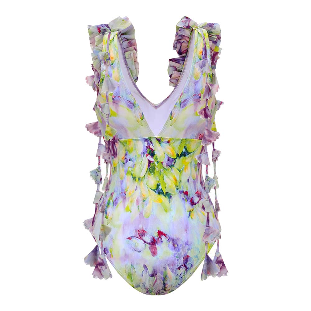 Plus Size Gradient Flowers Printed One Piece Swimsuit and Skirt