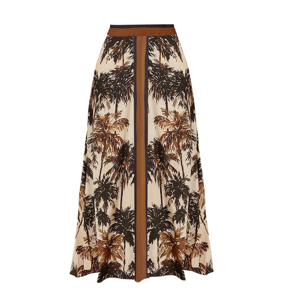 Plus Size V Neck Coconut Palm Print One Piece Swimsuit and Skirt