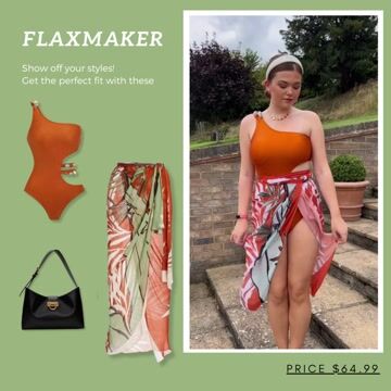 Beaded Cutout One Shoulder One Piece Swimsuit and Sarong Flaxmaker