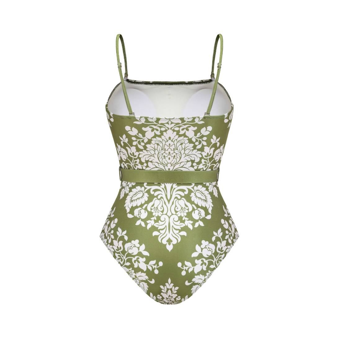 Retro Print Removable Belt Detail Sling One Piece Swimsuit and Sarong Flaxmaker