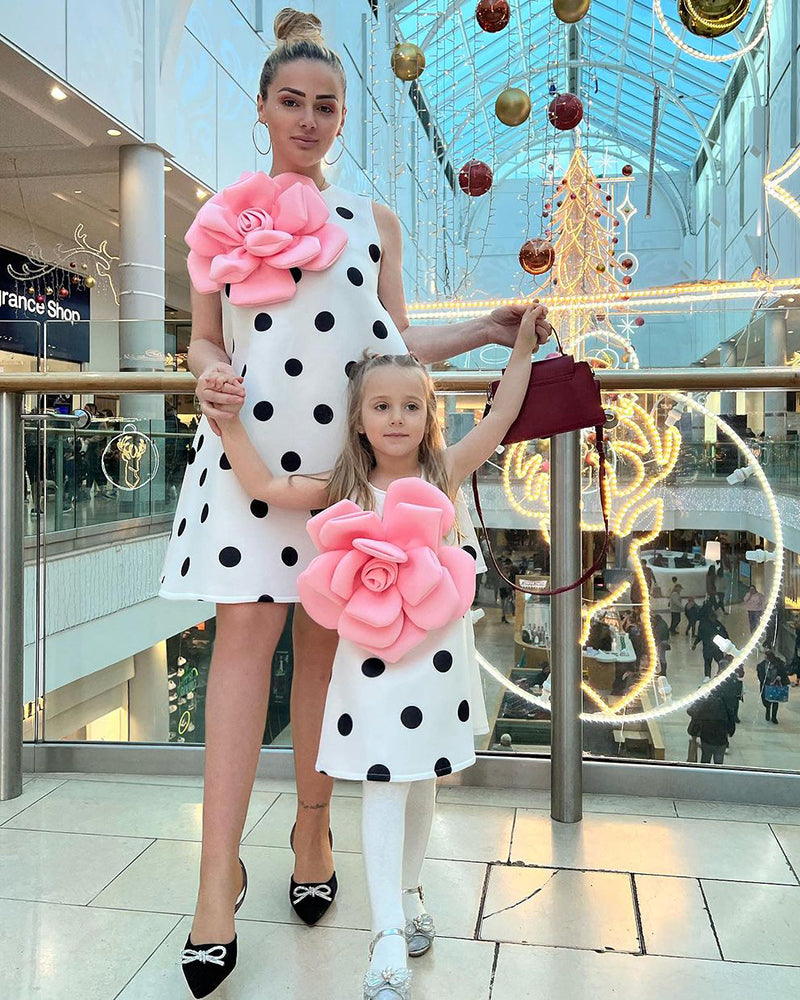 Mom&Me 3D Flower Polka Sleeveless Dress