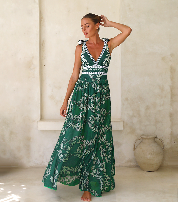V Neck Lace Up Printed One Piece Swimsuit and Skirt