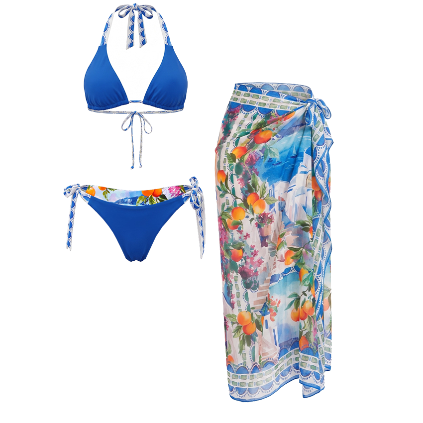 Halter-neck Reversible Landscape Print Swimsuit set(s)