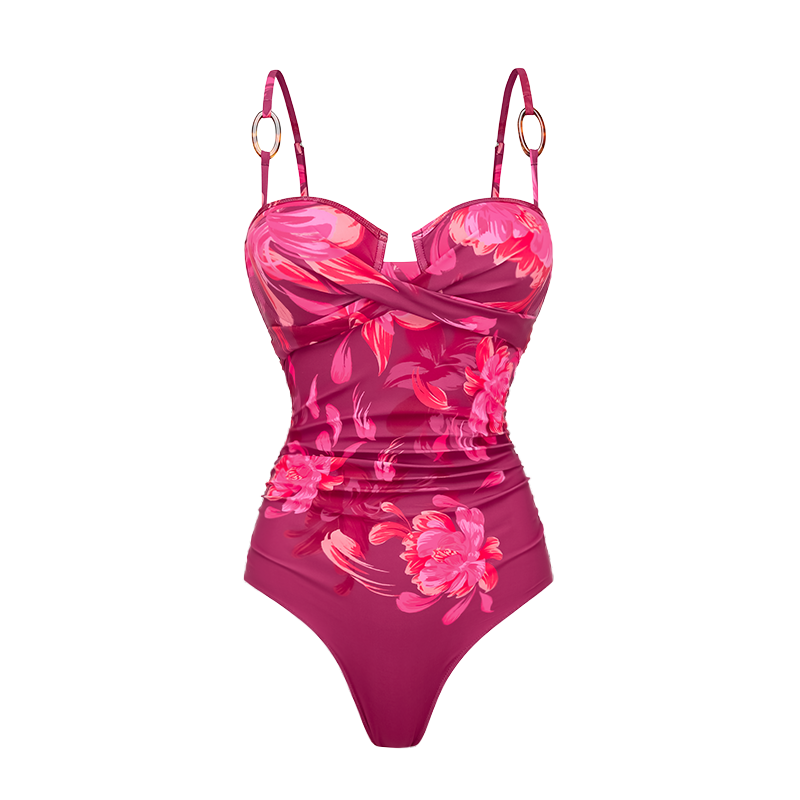 Plus Size Sling Abstract Floral Print One Piece Swimsuit and Skirt