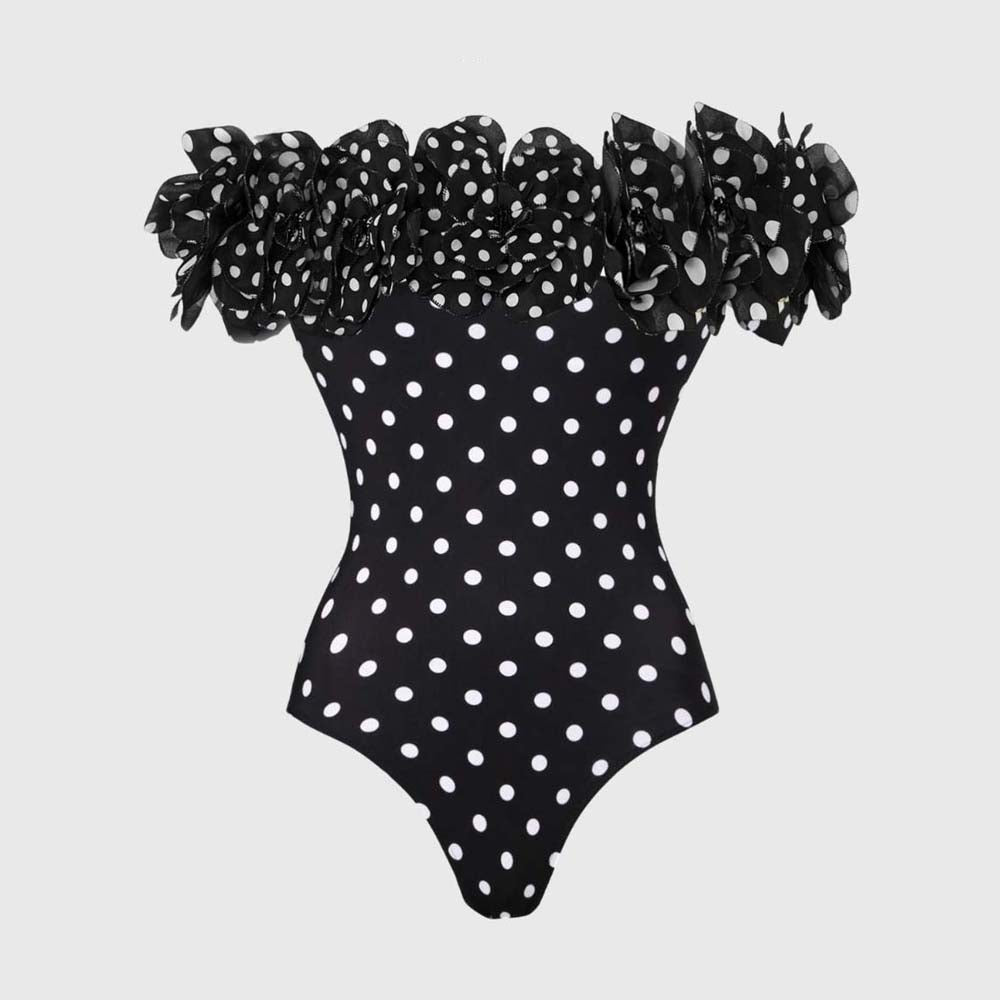 Plus Size Bandeau Polka Dot Print One Piece Swimsuit and Skirt