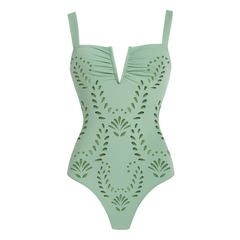Laser Hollow Out One Piece Swimsuit and Skirt