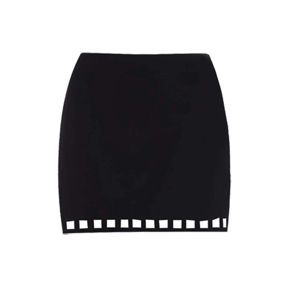 Plus Size Black Hollow Design One Piece Swimsuit and Skirt