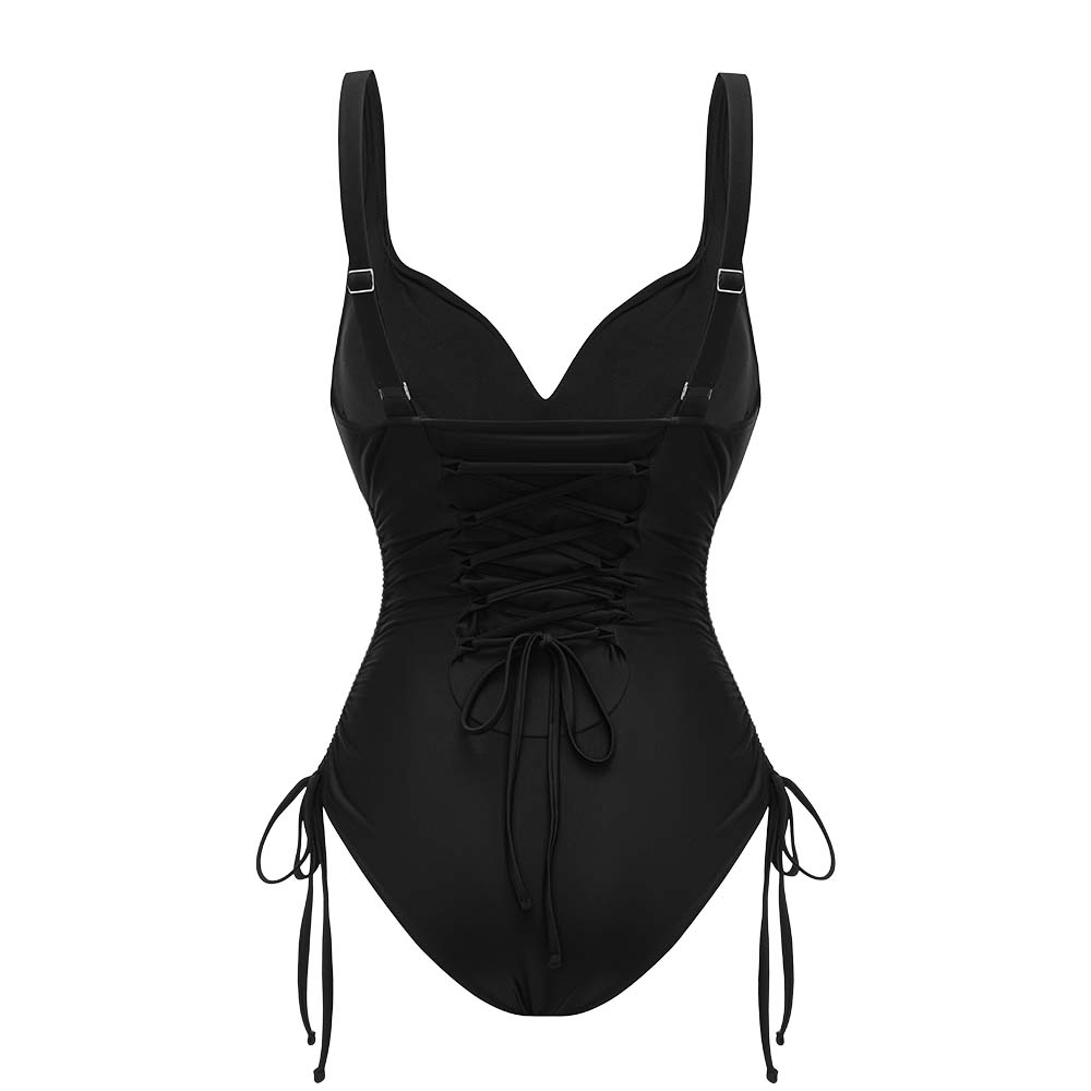 V-Neck Side Seam Drawcord Tummy Control Body Shapers