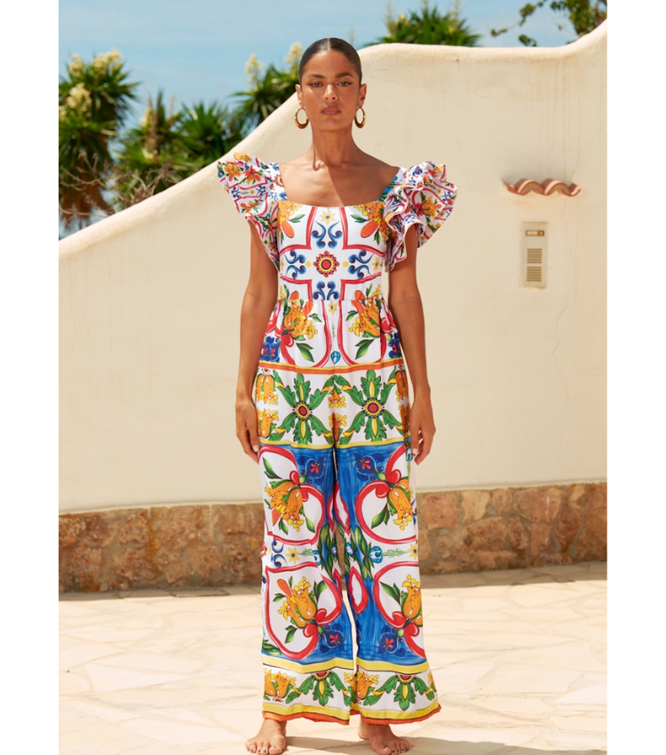 Plus Size Ruffle Sleeves  Paisley-print  One Piece Swimsuit and Sarong or Paints Flaxmaker