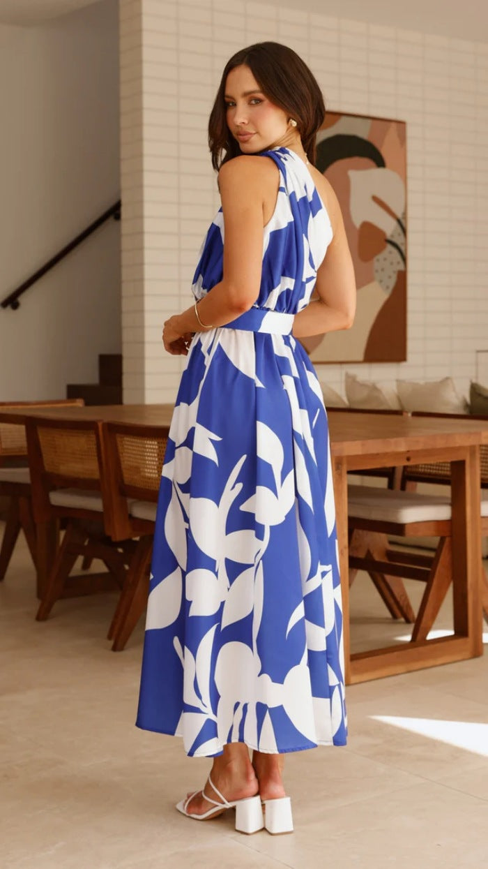 Oblique Shoulder Printed Dress