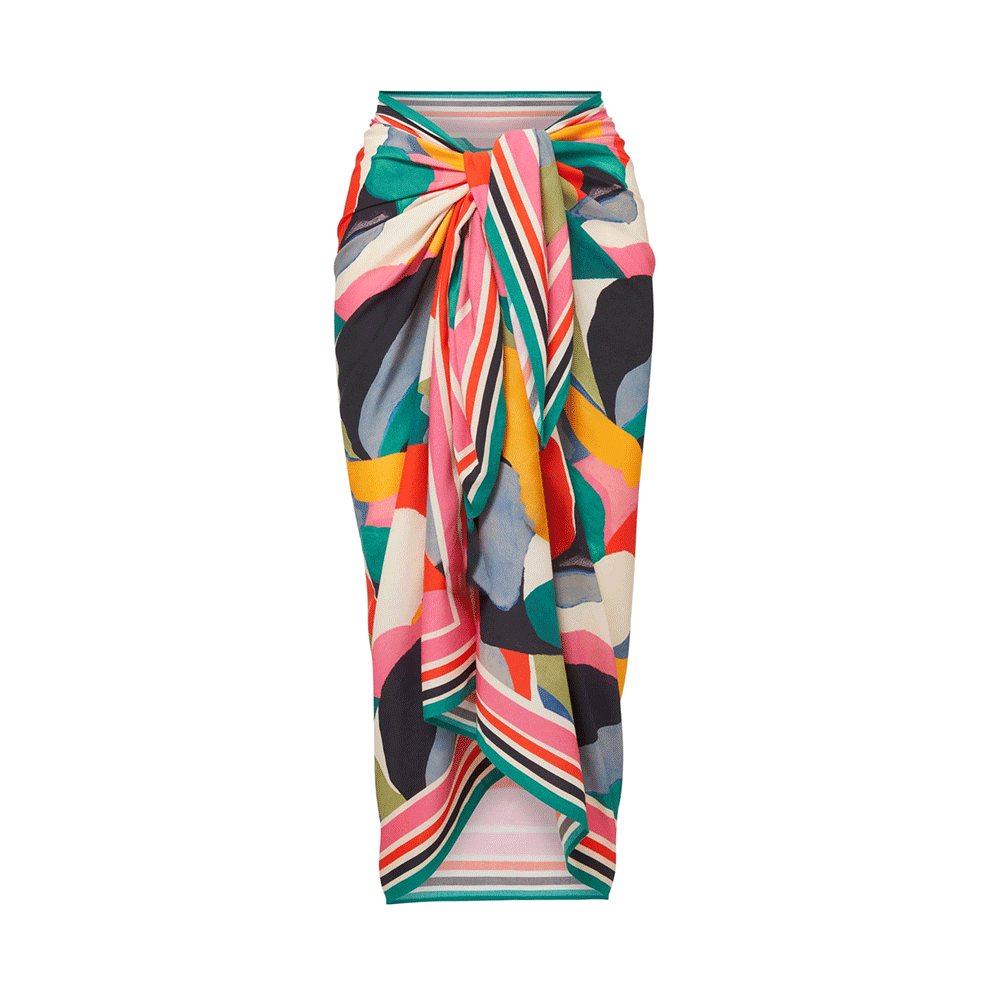O Ring One Shoulder Printed One Piece Swimsuit and Sarong