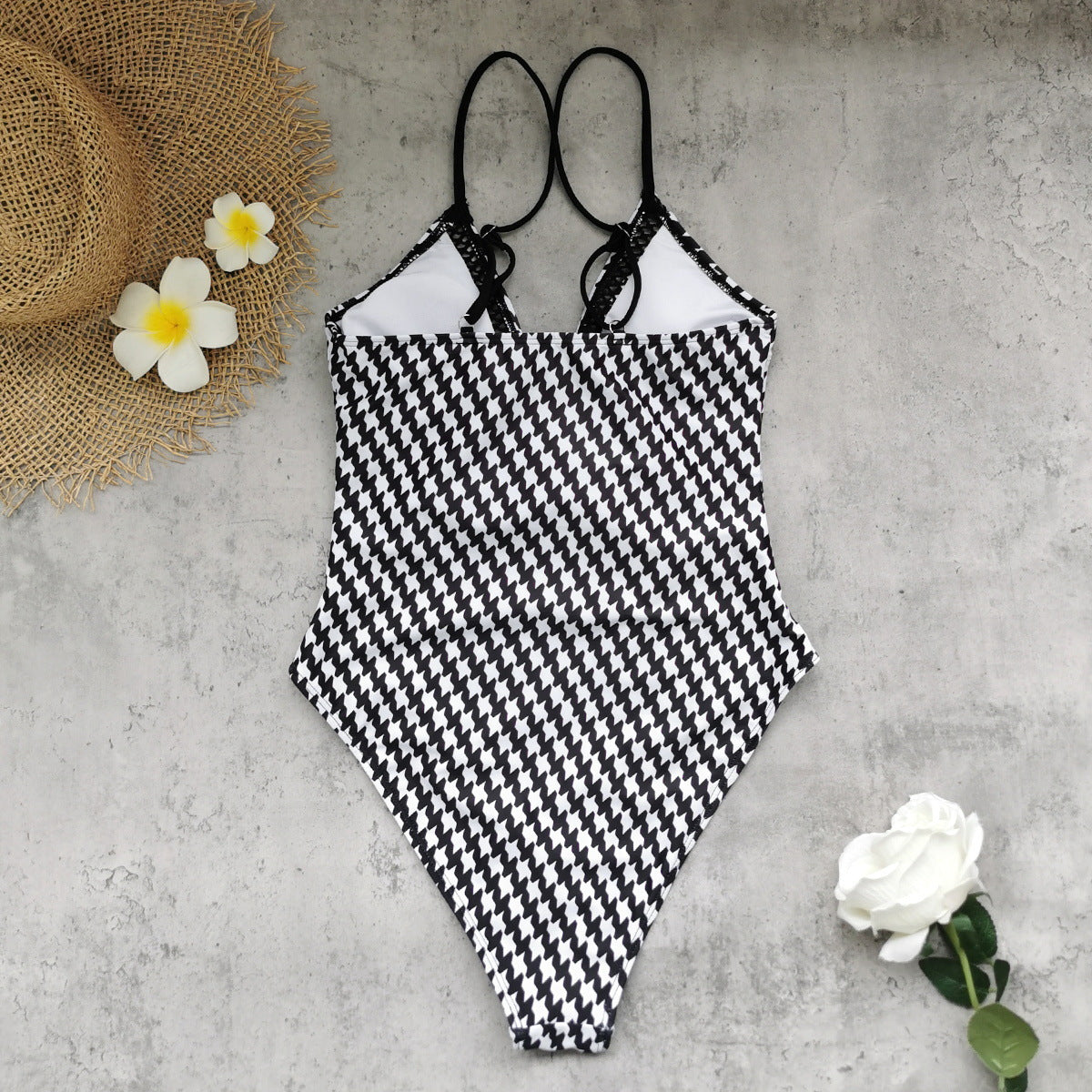V Neck Plaid Print Swimsuit