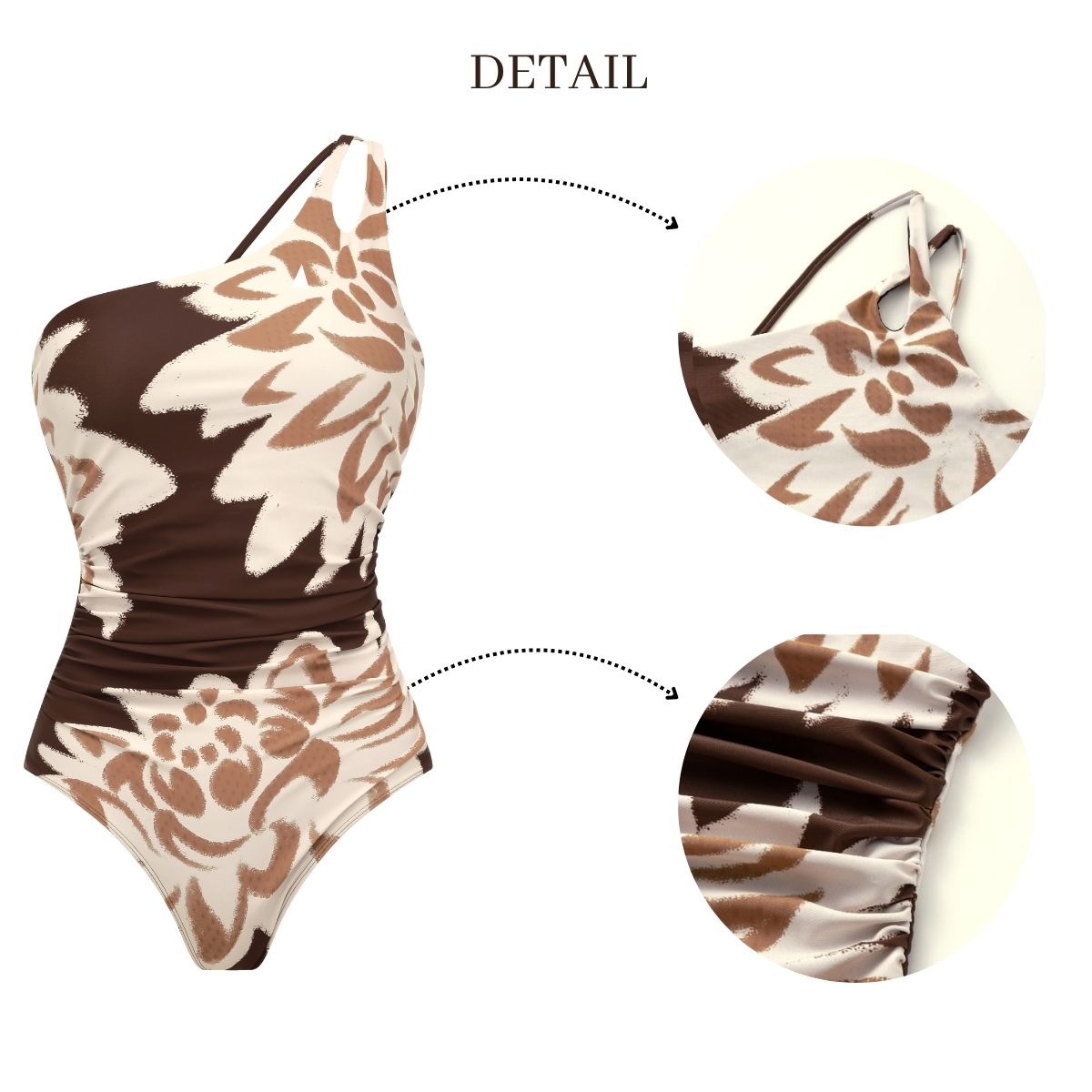 Plus Size One Shoulder Printed One Piece Swimsuit and Sarong