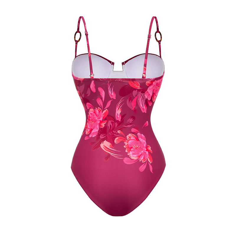 Plus Size Sling Abstract Floral Print One Piece Swimsuit and Skirt