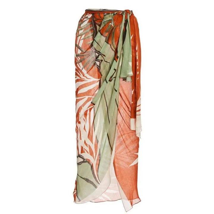 Beaded Cutout One Shoulder One Piece Swimsuit and Sarong Flaxmaker