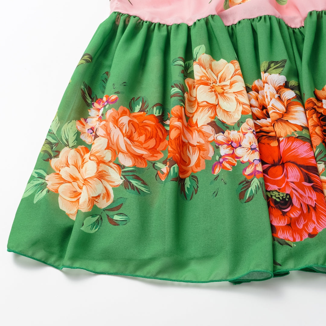 Ruffled Blooming Flower Print One Piece Swimsuit and Skirt Flaxmaker