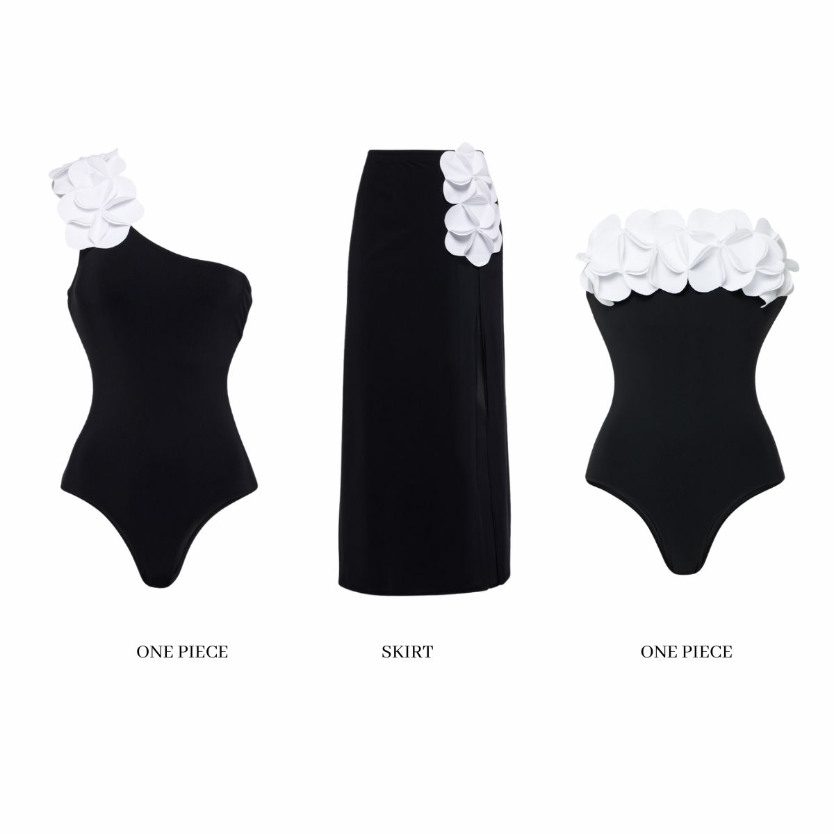 Plus Size Bandeau 3D Flower Color Block One Piece Swimsuit And Skirt