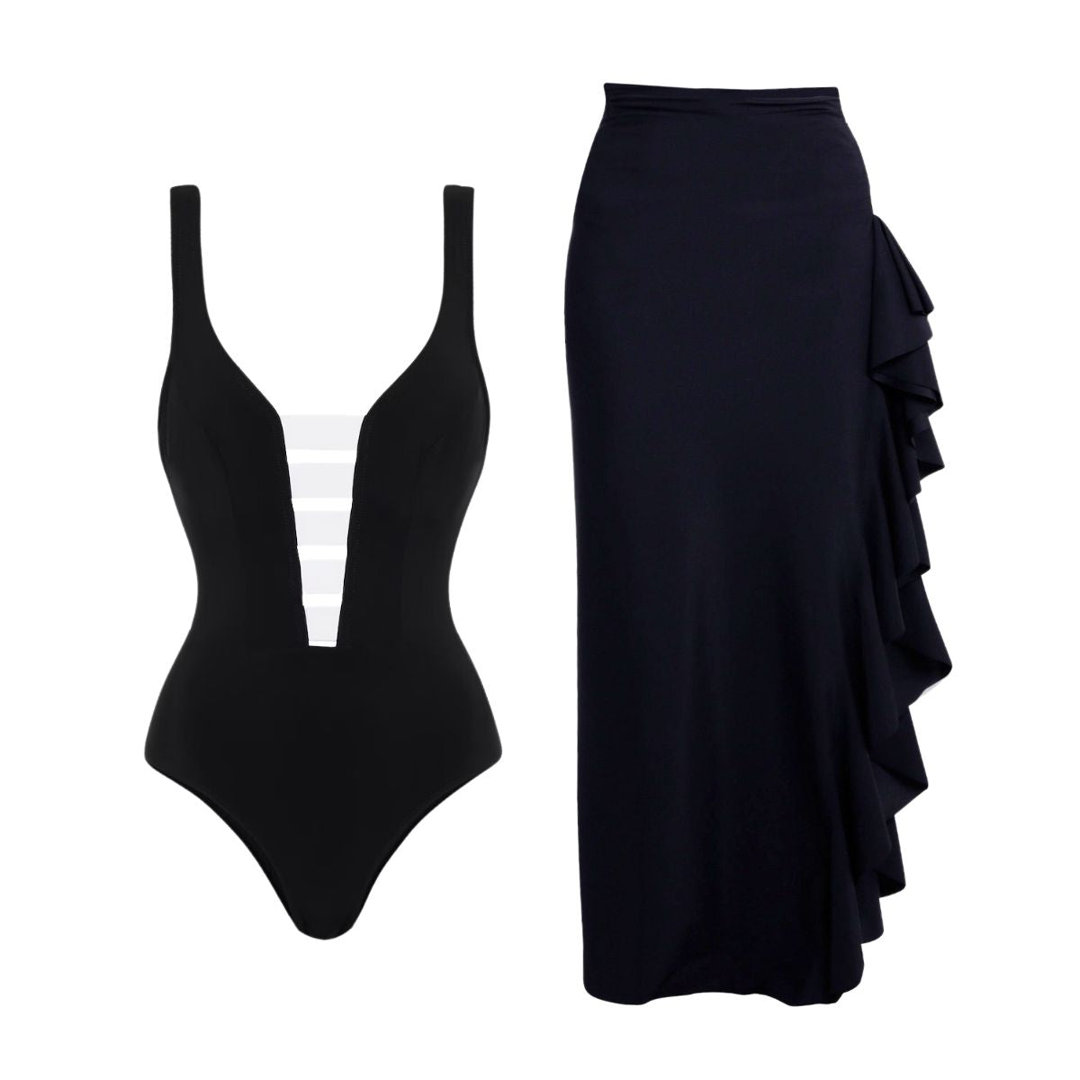Plus Size Cutout Color Block One Piece Swimsuit and Skirt