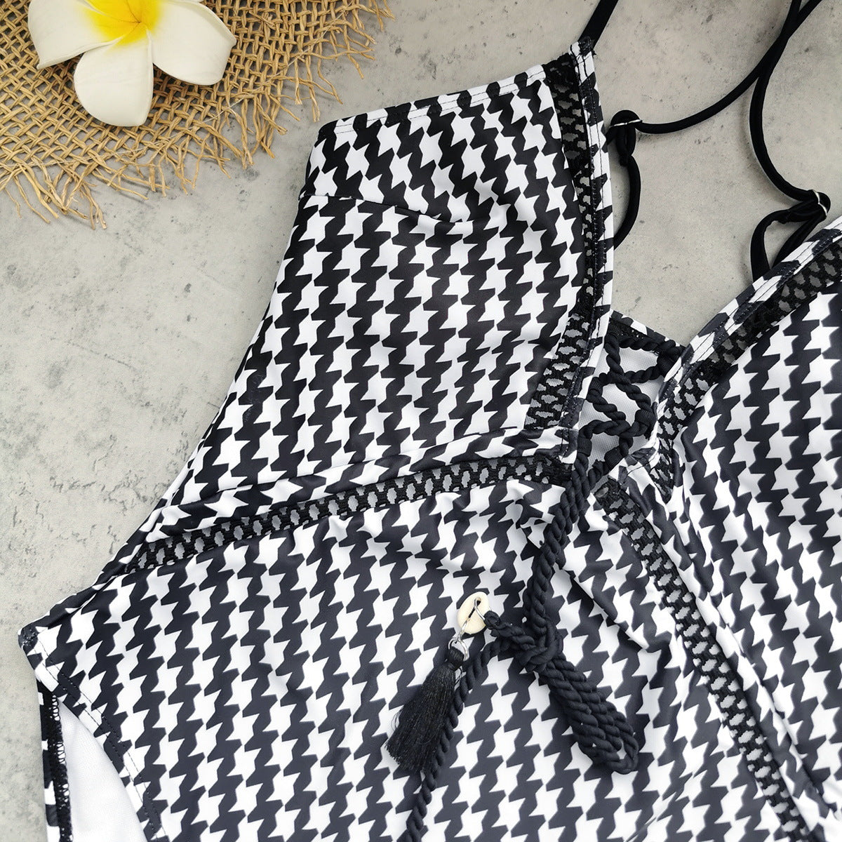 V Neck Plaid Print Swimsuit