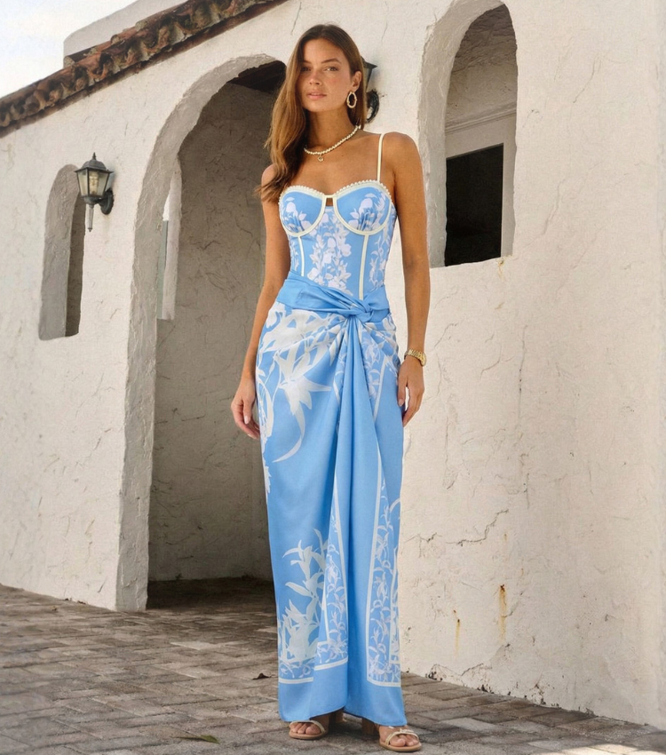 Blue And White Slim & Sculpt Floral Swimsuit Set(s)