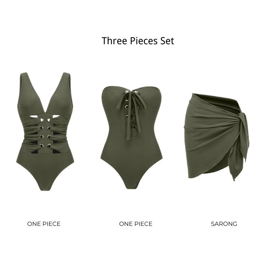 Cutout V Neck Flash Swimsuit Set(s)